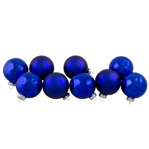 Northlight 2-Finish Glass Ball Christmas Ornaments - 2.5" (65mm) - Royal Blue - 9ct - 1 of 4