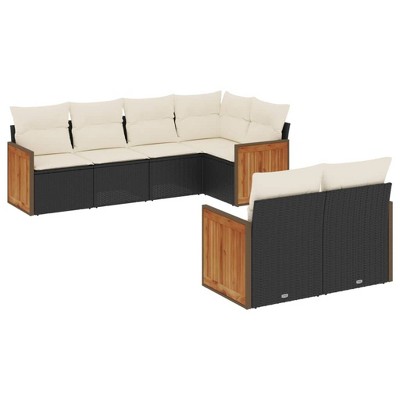 vidaXL 7 Piece Patio Sofa Set with Cushions Black and Cream