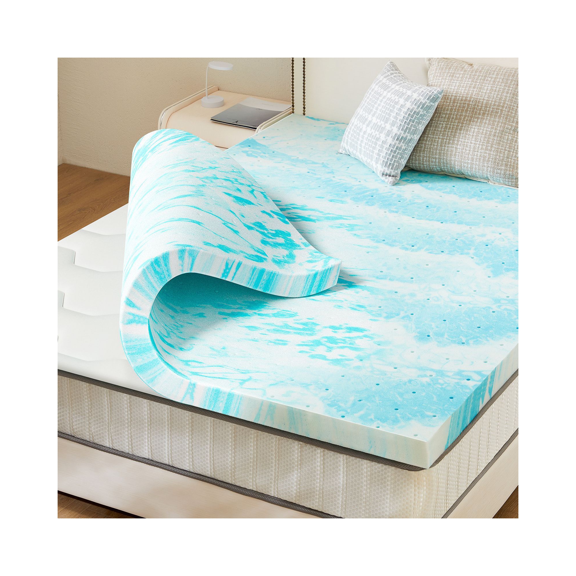 JIONJOY 3inch Gel Memory Foam Mattress Topper | Blue - Queen