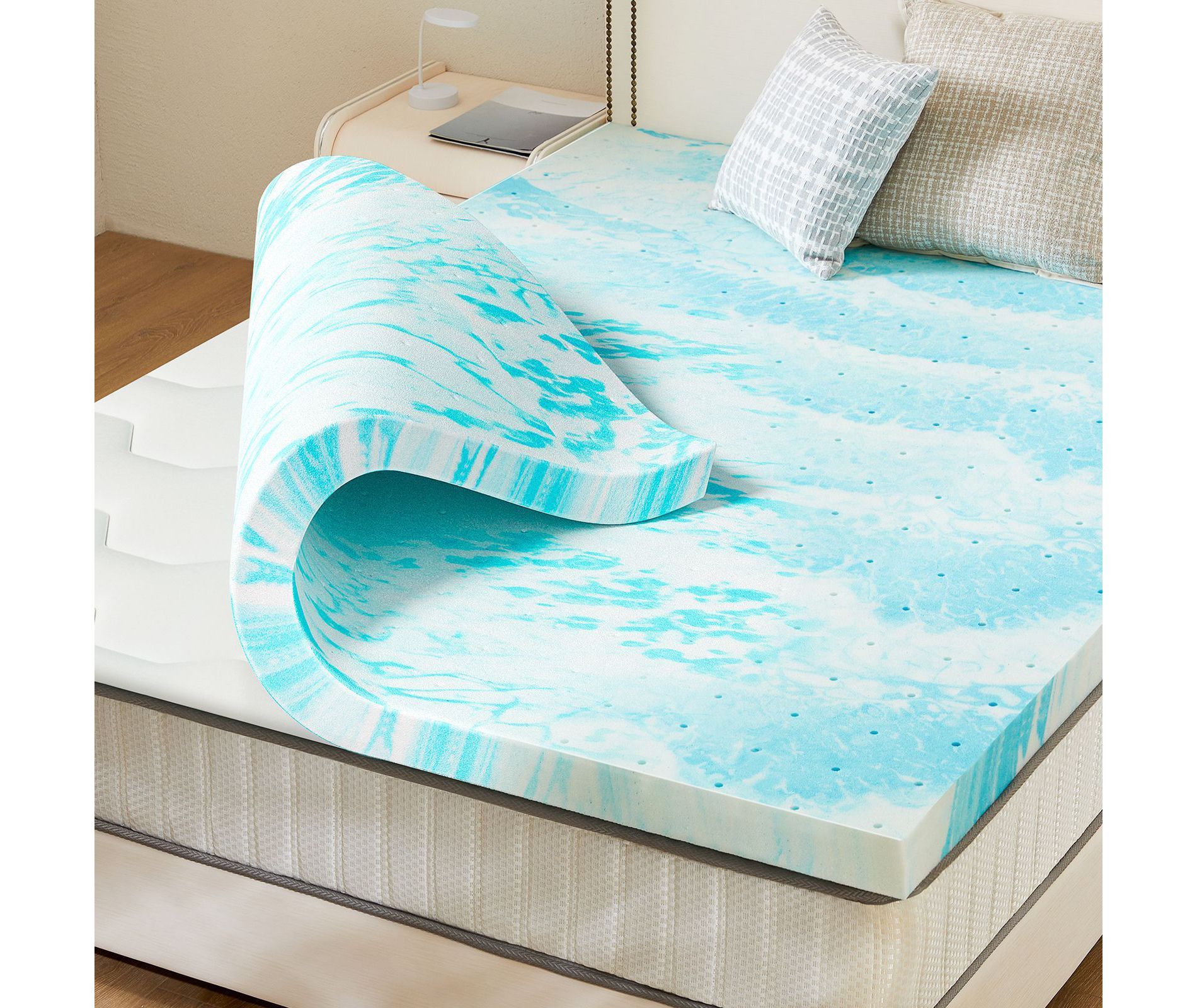 JIONJOY 4inch Gel Memory Foam Mattress Topper | Blue - Full