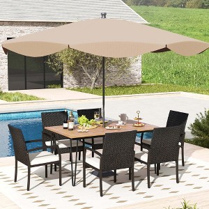 Costway 7 PCS Patio Dining Set with Acacia Wood Dining Table Rattan Armchairs Soft Cushions - 1 of 4