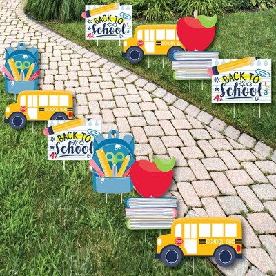 Big Dot of Happiness Back to School - Backpack, School Bus, Apple on Books Lawn Decor - Outdoor First Day of School Classroom Yard Decorations - 10 Pc