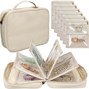 Travel Jewelry Binder with 24 Clear Velvet Pouches, Zipper Storage for Earrings, Necklaces & Watches, Black - 1 of 4