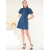 Allegra K Women's Puff Short Sleeve Collared Button Front Mini Denim Dress - 3 of 4