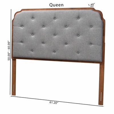 Gray Tufted Upholstered Queen Headboard with Walnut Wood Frame