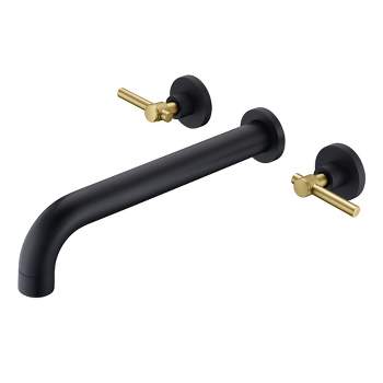SUMERAIN Wall Mount Bathtub Faucet Set LTwo Handle Tub Filler High Flow Rate Black and Gold Finish