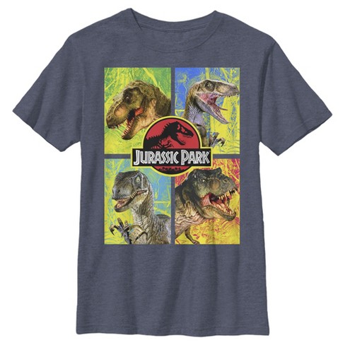 Boy's Jurassic Park T. Rex And Velociraptor T-shirt - Navy Blue Heather ...