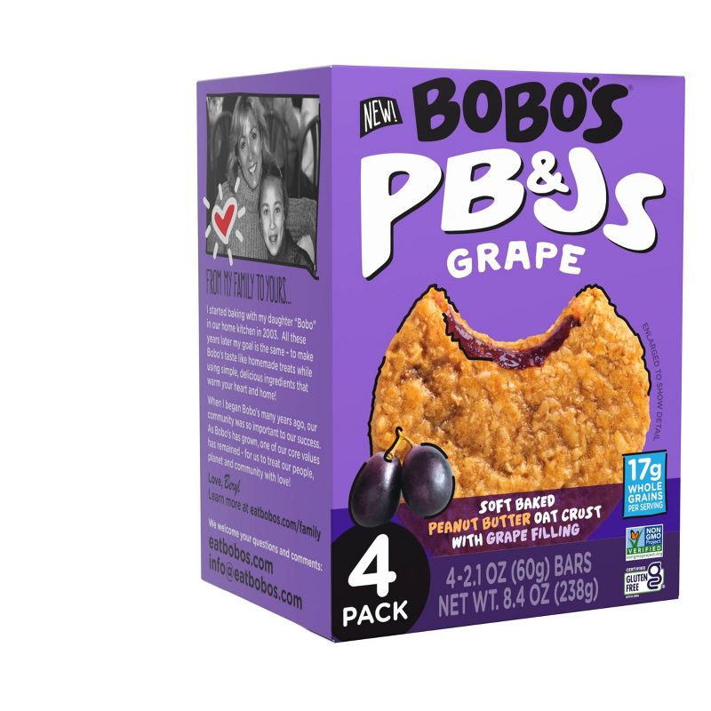 Bobo&#39;s PB&#38;Js Grape Soft Baked Peanut Butter Oat Crust Bars - 8.4oz/4ct, 4 of 10