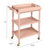 Storied Home 3-Tier Bar Cart on Casters with Removable Scalloped Tray, Pink - 2 of 4