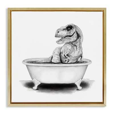 Stupell Industries Funny T-Rex Bathtub Washroom, 18" x 18"