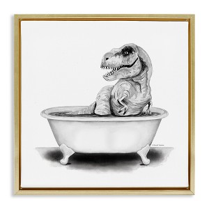 Stupell Industries Funny T-Rex Bathtub Washroom, 18" x 18" - 1 of 4