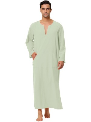 Lars Amadeus Men's Cotton V-Neck Side Split Long Night Gown with Pocket