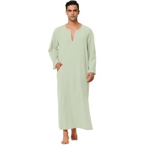 Lars Amadeus Men's Cotton V-Neck Side Split Long Night Gown with Pocket - 1 of 4
