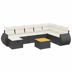 vidaXL Patio Sofa Set with Cushions Outdoor Furniture 9 Piece Poly Rattan - Black and Cream without Storage - 1 of 4