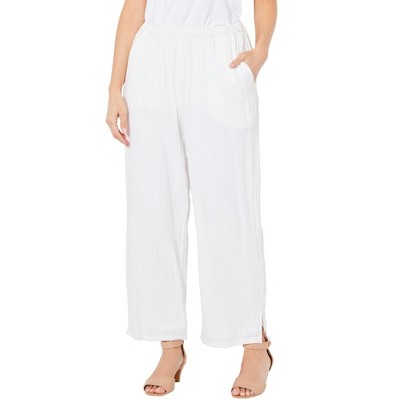 Catherines Women's Plus Size Anywear Pucker Cotton Wide Leg Pant