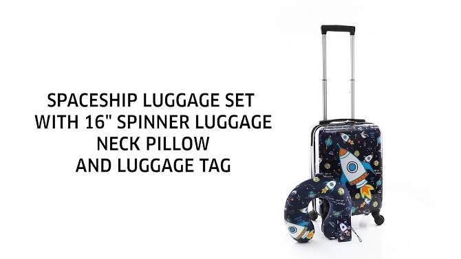 Rocket Ships 3-Piece Suitcase Travel Set With Neck Pillow & Luggage Tag, 2 of 8, play video