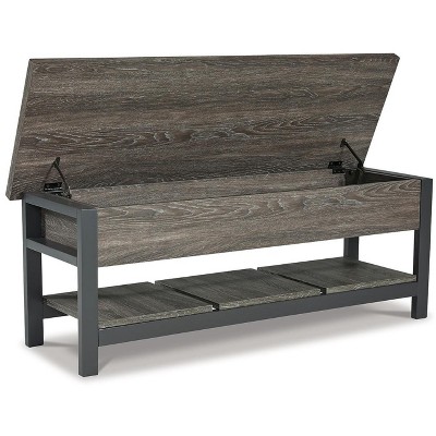 Rhyson 48" Brown Transitional Storage Bench with Plank Shelf