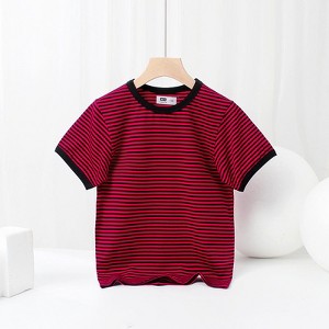 MyKids-Usa Baby Striped Pattern Crewneck Short Sleeve Cotton T-Shirt - 1 of 4