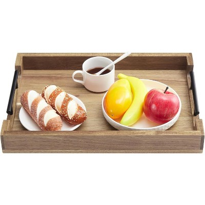 17x12" Acacia Wood Serving Platter with Metal Handles - Charcuterie & Cheese Board - Coffee Table Tray for Kitchen, Breakfast in Bed