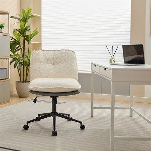 Oversize Seat Office Chair With Wheels, Backrest, Elegant Design Rolling Computer Chair, Ergonomic Design Adjustable Height Chair, Dark Gray+White - 1 of 4