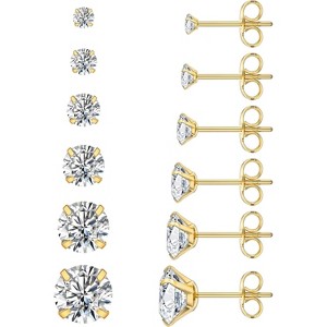 6 Pairs Stud Earrings Set: Hypoallergenic 316L Stainless Steel with 3-8mm Cubic Zirconia - 1 of 4
