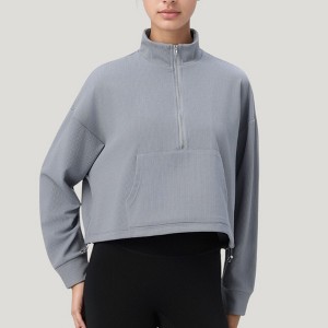 Anna-Kaci Active Women's Long Sleeve Half Zip Pullover Top with Mock Neck and Kangaroo Pocket - 1 of 4