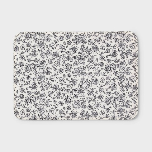 17"x24" Floral Flannel Cushion Bath Rug Black/white - Room Essentials ...