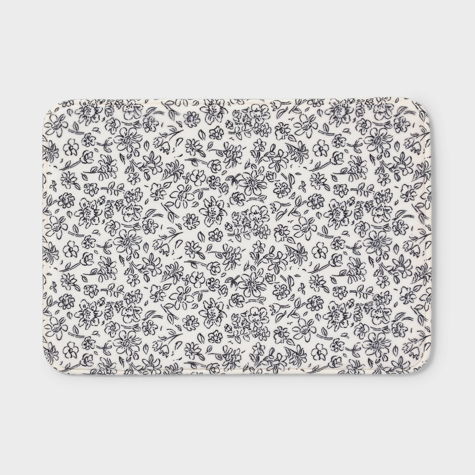 17"x24" Floral Flannel Cushion Bath Rug Black/White - Room Essentials™