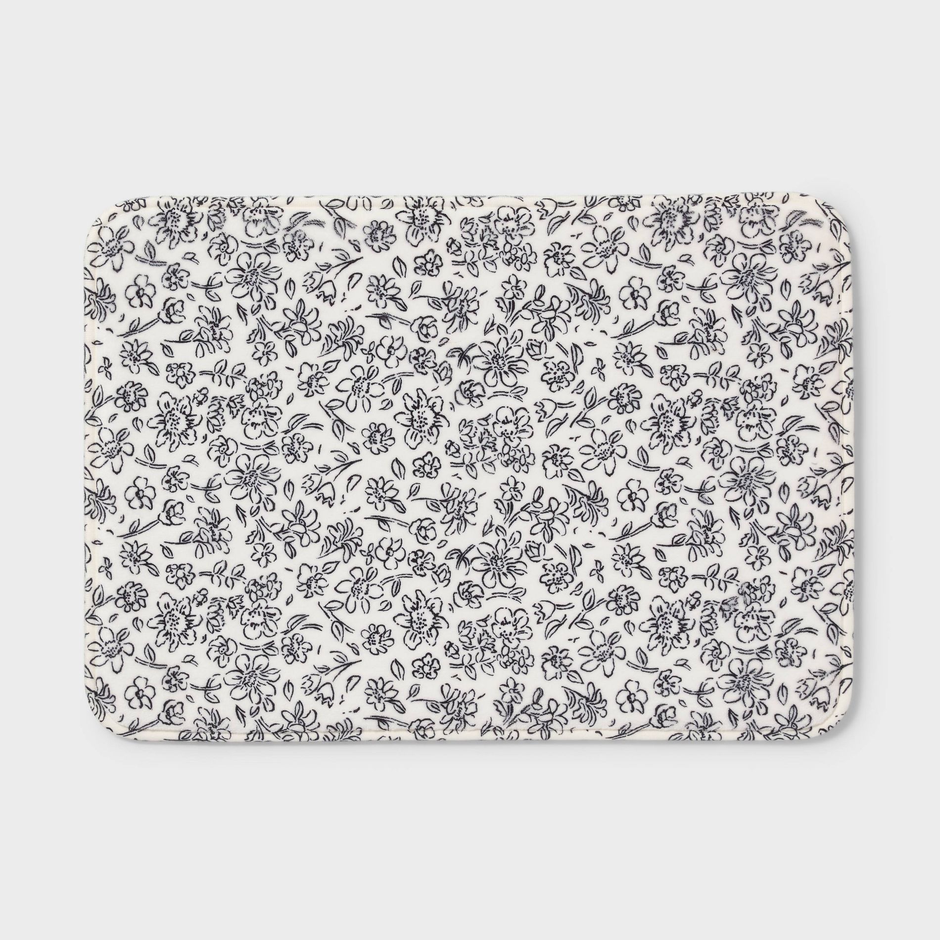 17"x24" Floral Flannel Cushion Bath Rug Black/White - Room Essentials™