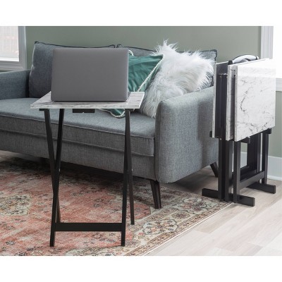 Talia 26.4" White and Black Faux Marble Tray Table Set
