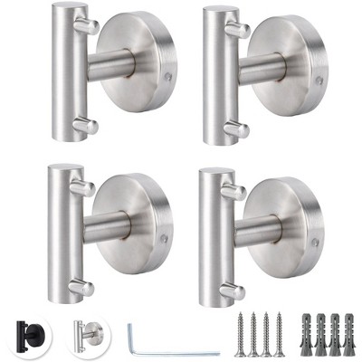 4pcs Towel Hooks for Bathrooms,Towel Hooks Rustproof Easy Installation Wall Mounted 304 Stainless Steel Coat Hook Silver