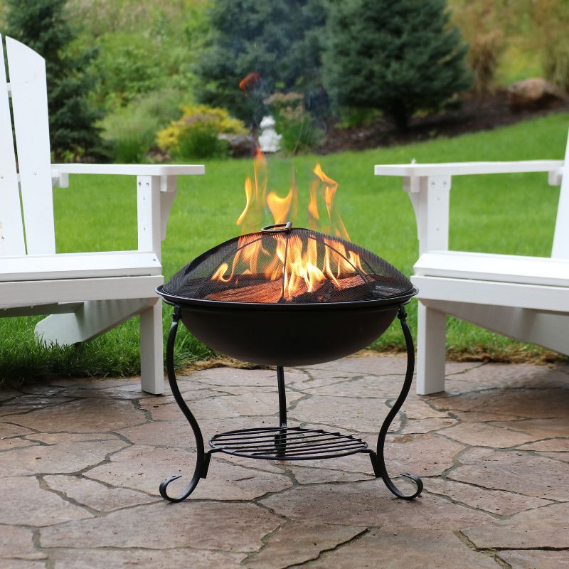 Sunnydaze Outdoor Camping or Backyard Steel Round Raised Fire Pit on Stand with Spark Screen - 18" - Black, 3 of 12