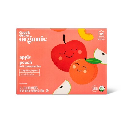 Organic Apple Peach Fruit Purée Pouches - 38.04oz/12ct - Good & Gather™