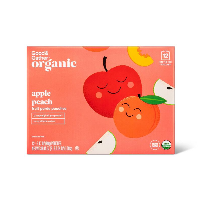 Organic Applesauce Pouches - Apple Peach - 12ct - Good &#38; Gather&#8482;, 1 of 7
