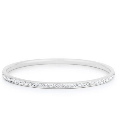 ShineHigh Simple Crystal Bangle Bracelet for Women – 65mm Channel-Set Round Crystals in Rhodium or Black Hematite Finish