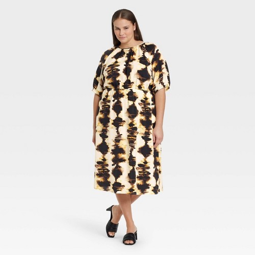 Women's Plus Size Raglan Short Sleeve Dress - Who What Wear Cream Splatter 1X, Ivory Splatter