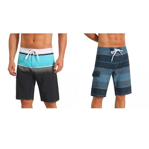 INSPIRE CHIC Men's Summer Colorblock Drawstring Shorts with Side Pocket 2 Packs 1 Blue Black 1 Dark Blue 36