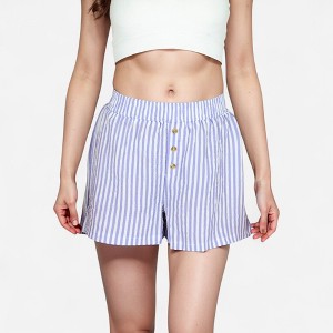 Anna-Kaci Lounge Women's Seersucker Stripe Lounge Shorts with Elastic Waistband and Decorative Button Front - 1 of 4
