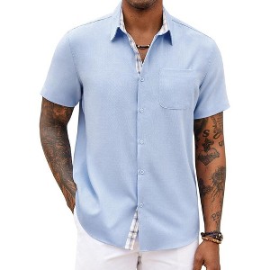 COOFANDY Men's Button Down Shirts Short Sleeve Casual Shirts Summer Beach Shirts Vacation Wedding Shirts with Pocket - 1 of 4