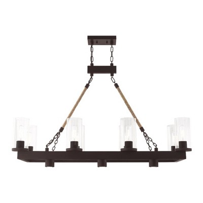 Metuchen Bronze Linear Chandelier with Clear Glass and Rope Detail, 11-Light