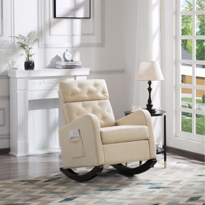DOMETOUR 26 Inch Velvet Upholstered Rocking Chair, Nursery Rocking Chair Armchair with Side Pocket for Living Room/Baby Room/Bedroom - 1 of 4