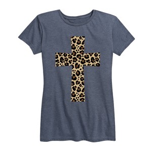 Women's - Instant Message - Leopard Print Cross Short Sleeve Graphic T-Shirt - 1 of 4