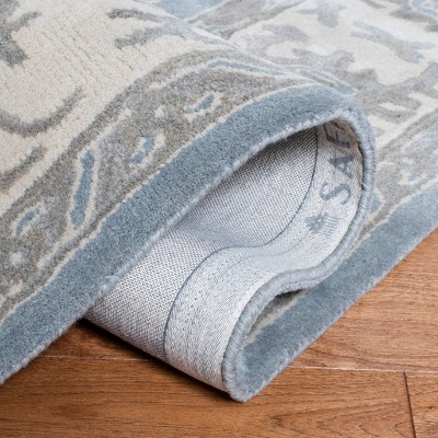 Handmade Slate and Cream Wool Tufted Runner Rug