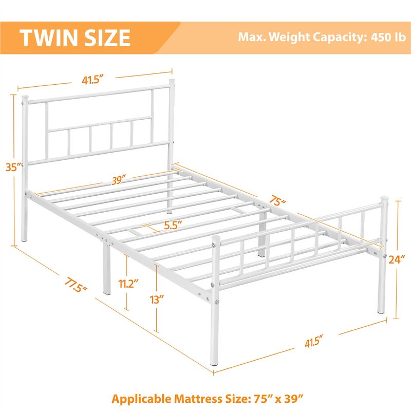 Yaheetech Basic Metal Bed Frame with Headboard and Footboard, 3 of 10