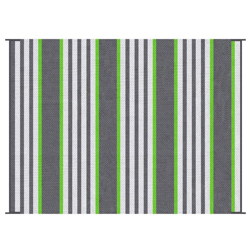 Outsunny RV Mat, Outdoor Patio Rug / Large Camping Carpet with Carrying Bag, 9' x 12', Waterproof Plastic Straw, Reversible, Gray & Green Striped, 1 of 7