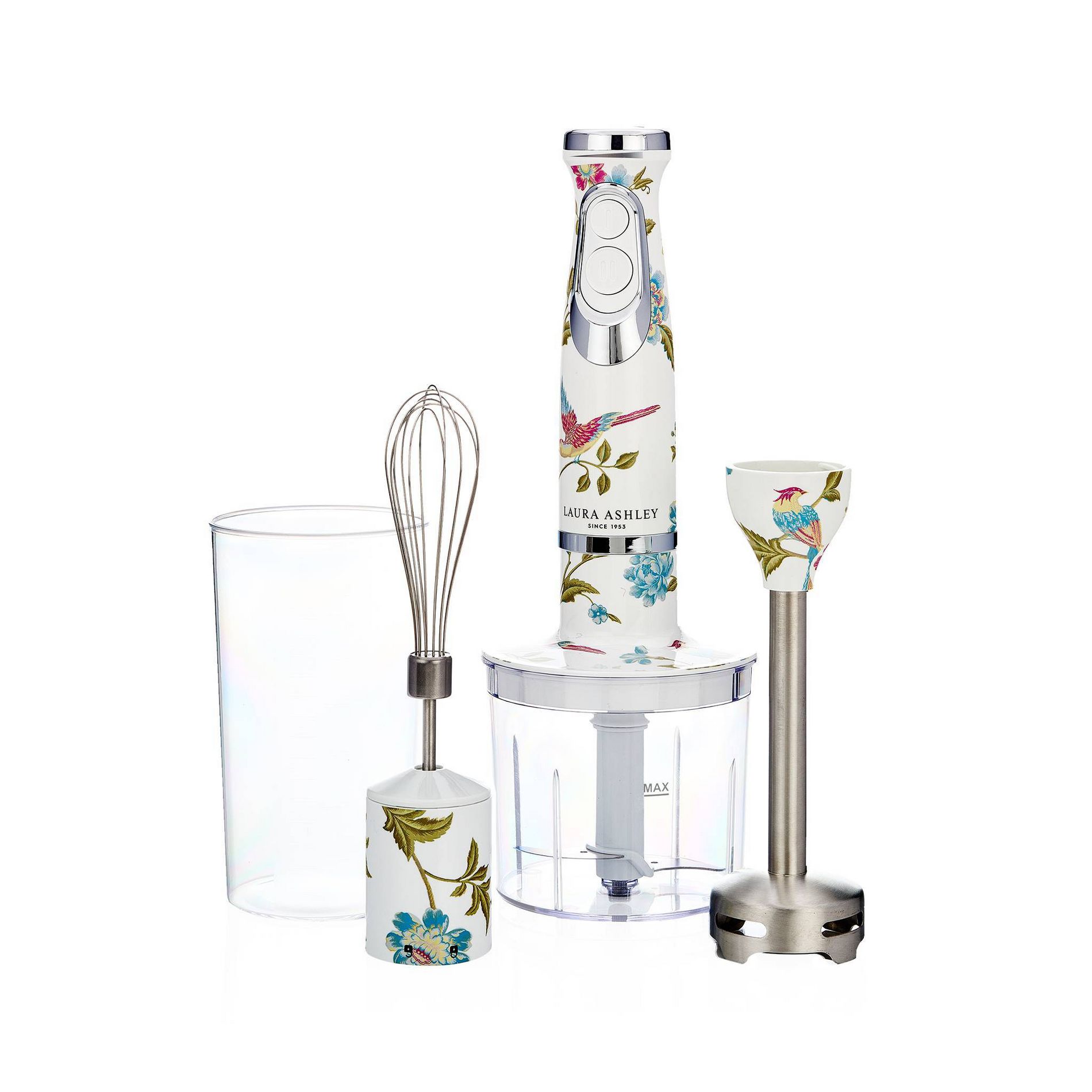 Laura Ashley 4-in-1 Hand Blender White: 500W, 2 Speeds, Plastic, 23.6 Volume, Washable, 1-Year Warranty
