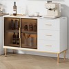 Fluted Sideboards Buffets Cabinet with Glass Doors, 3 Drawers, Marble Top Kitchen Sideboard Cabinet - 3 of 4