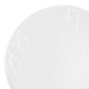 Smarty Had A Party 10.25" White with Silver Antique Floral Round Disposable Plastic Dinner Plates (120 Plates) - 1 of 4