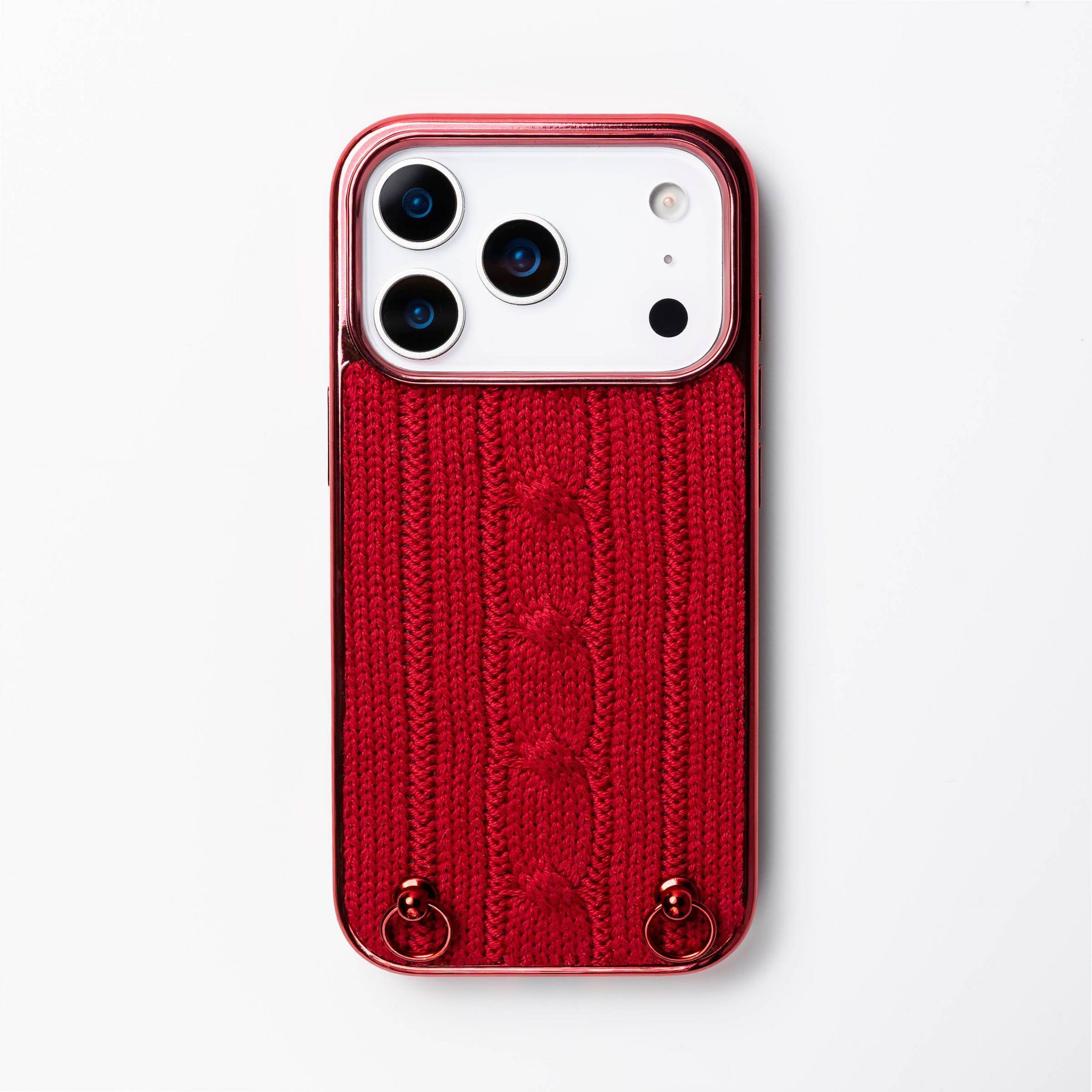 Hello Lux iPhone 17 Pro Phone Case - Red Metallic Knit Sweater