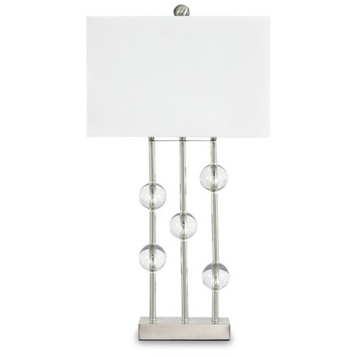 Modern Silver and Crystal 31.75" Table Lamp with White Shade